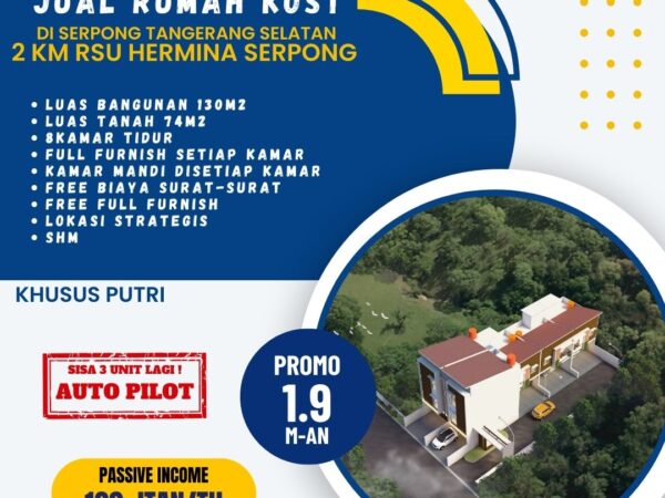 Jual Kost Murah Di Hana  Rukost Serpong 4.5 KM Ke Pintu Tol BSD Jakarta